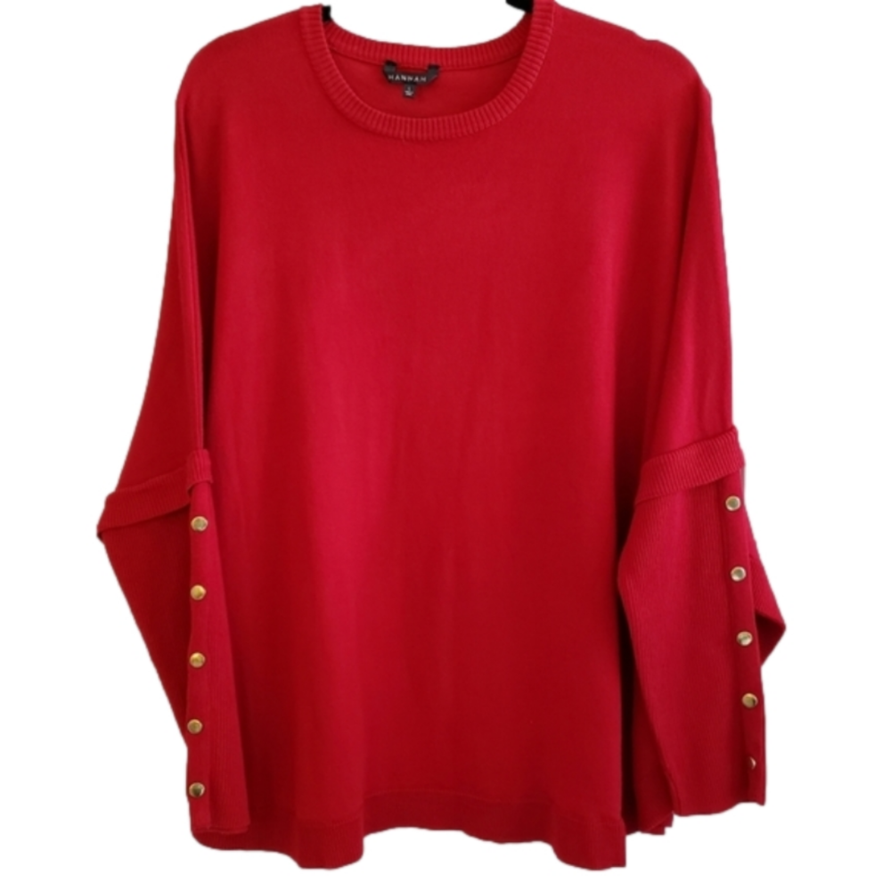 HANNAH SWEATER GOLD BUTTON SLEEVES SZ L RED